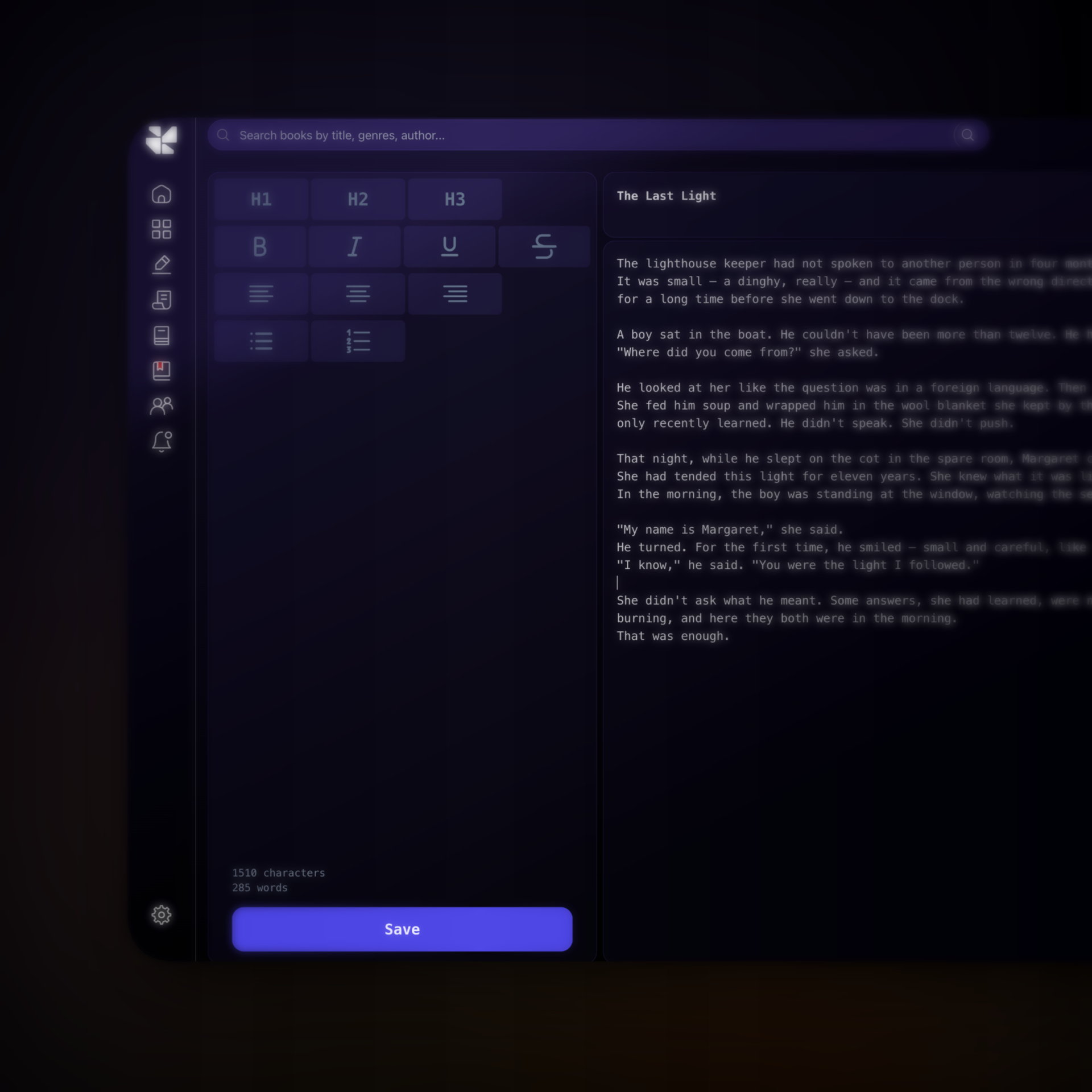 Knovel Protocol text editor with formatting toolbar and story preview